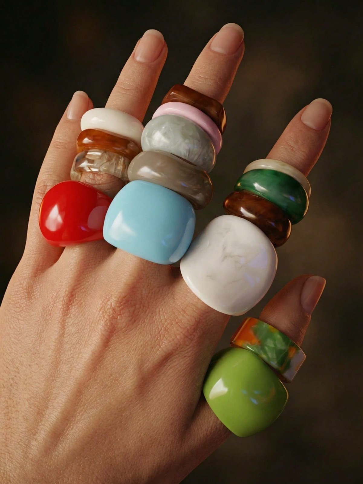 15PCS Geometric Transparent Resin Rings – Acrylic Crystal Ring Set Women Jewelry