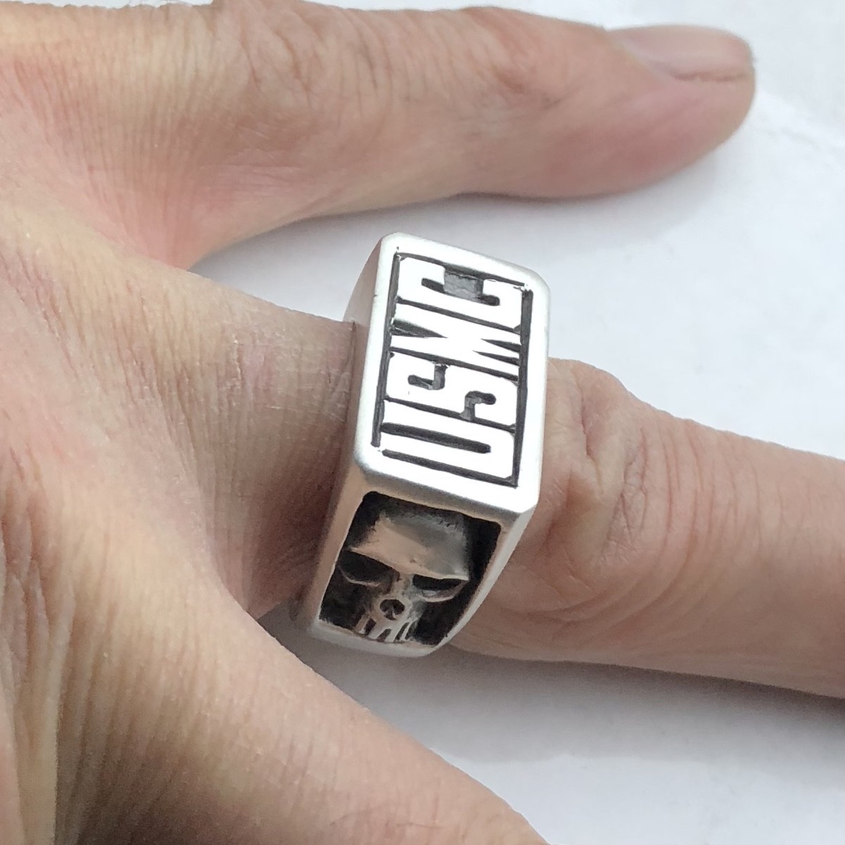 MJG STERLING SILVER USMC SKULL RING. MARINES. 3D PUNISHER. HARLEY. BIKER.SZ 11