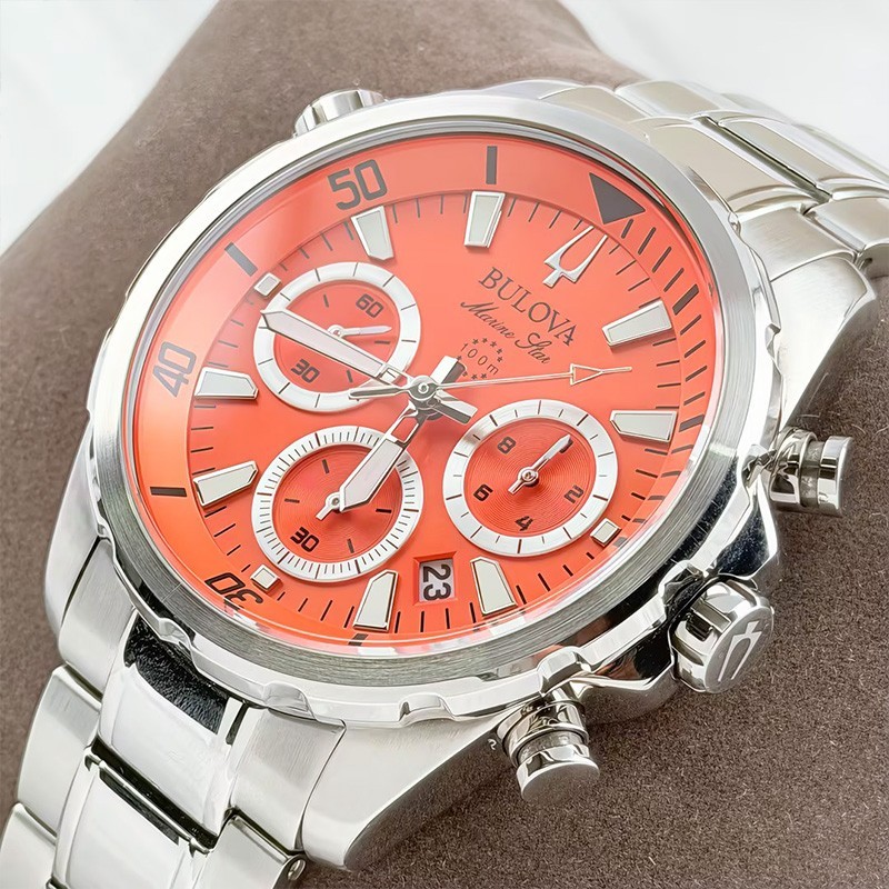 Bulova Marine Star Classic Orange Dial Chronograph Quartz Men’s Watch 96B395