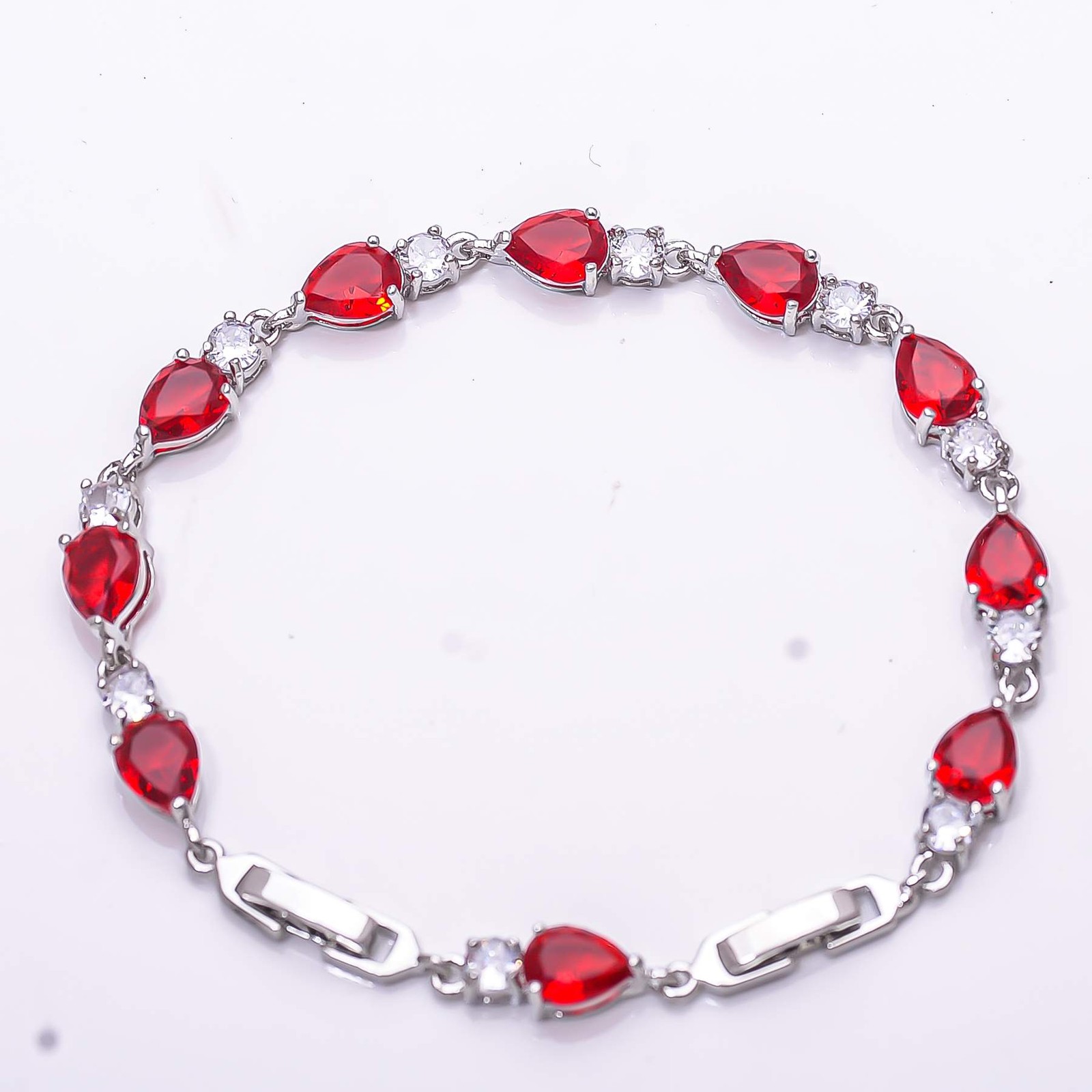Red Garnet & Cubic Zirconia 925 Sterling Silver Tennis Bracelet 7.99″ B13