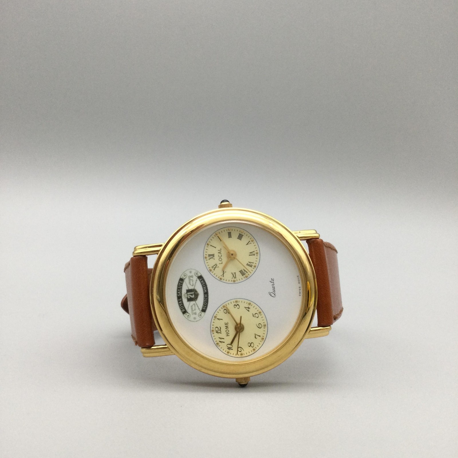 Royal Salute 21 Year Whiskey Mens Watch 36mm Dual Time Brown Leather New Battery