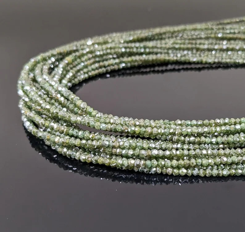 Faceted Green Diamond Rondelle Beads: Natural AAA+ Quality (1.6-2.4mm)