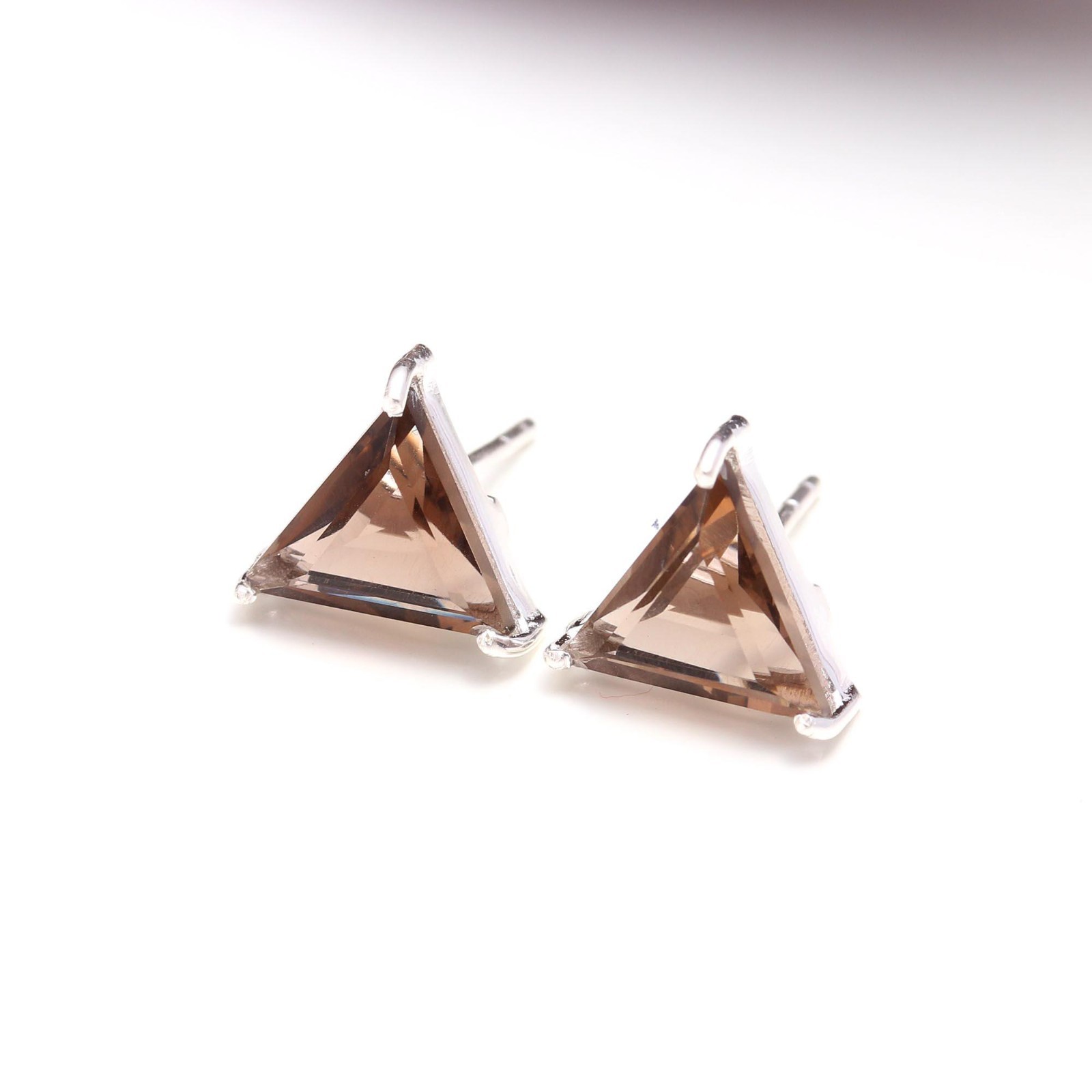 Natural Smoky Topaz Triangle Stud Earring 925 Sterling Silver Minimalist Jewelry
