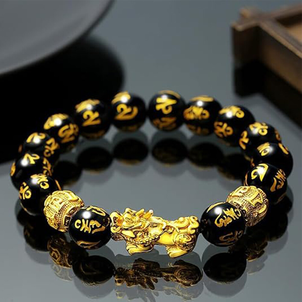 Feng Shui Black Obsidian Beads Pixiu Bracelet Attract Wealth Good Luck Jewelry