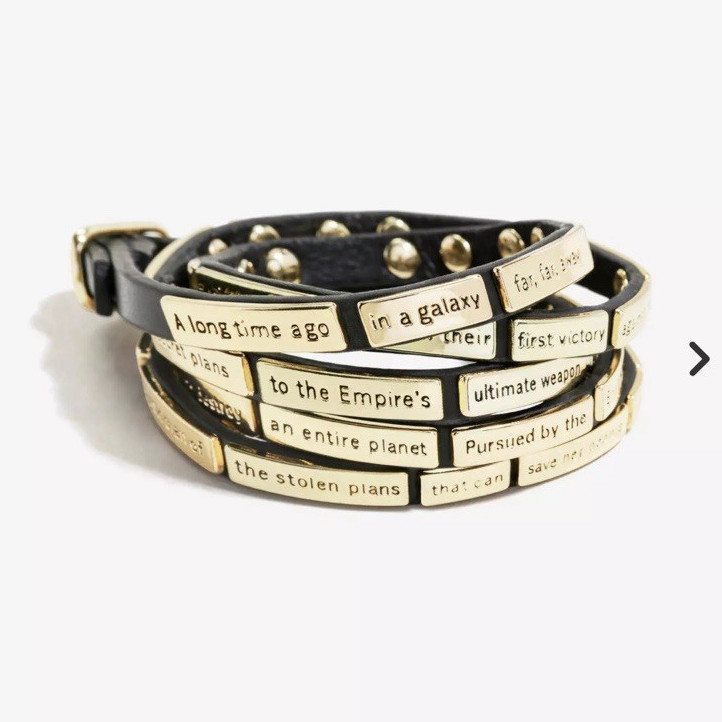 Love Madness Star Wars Crawl Leather Wrap Bracelet Buckle Black/Gold NWOT