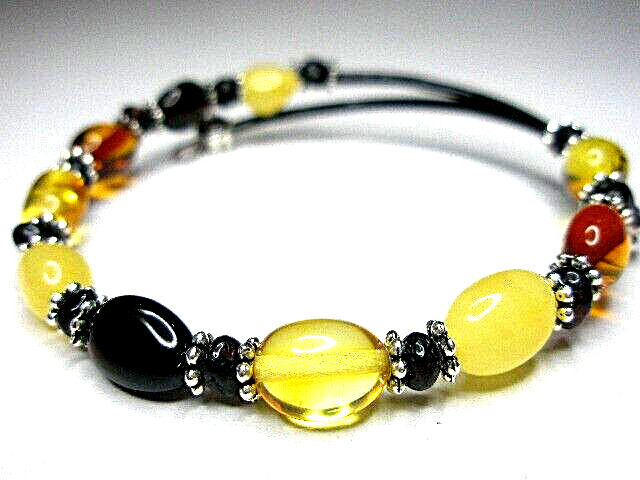 Baltic Amber Bracelet Black Cognac Egg Yolk Butterscotch Polished – Adjustable