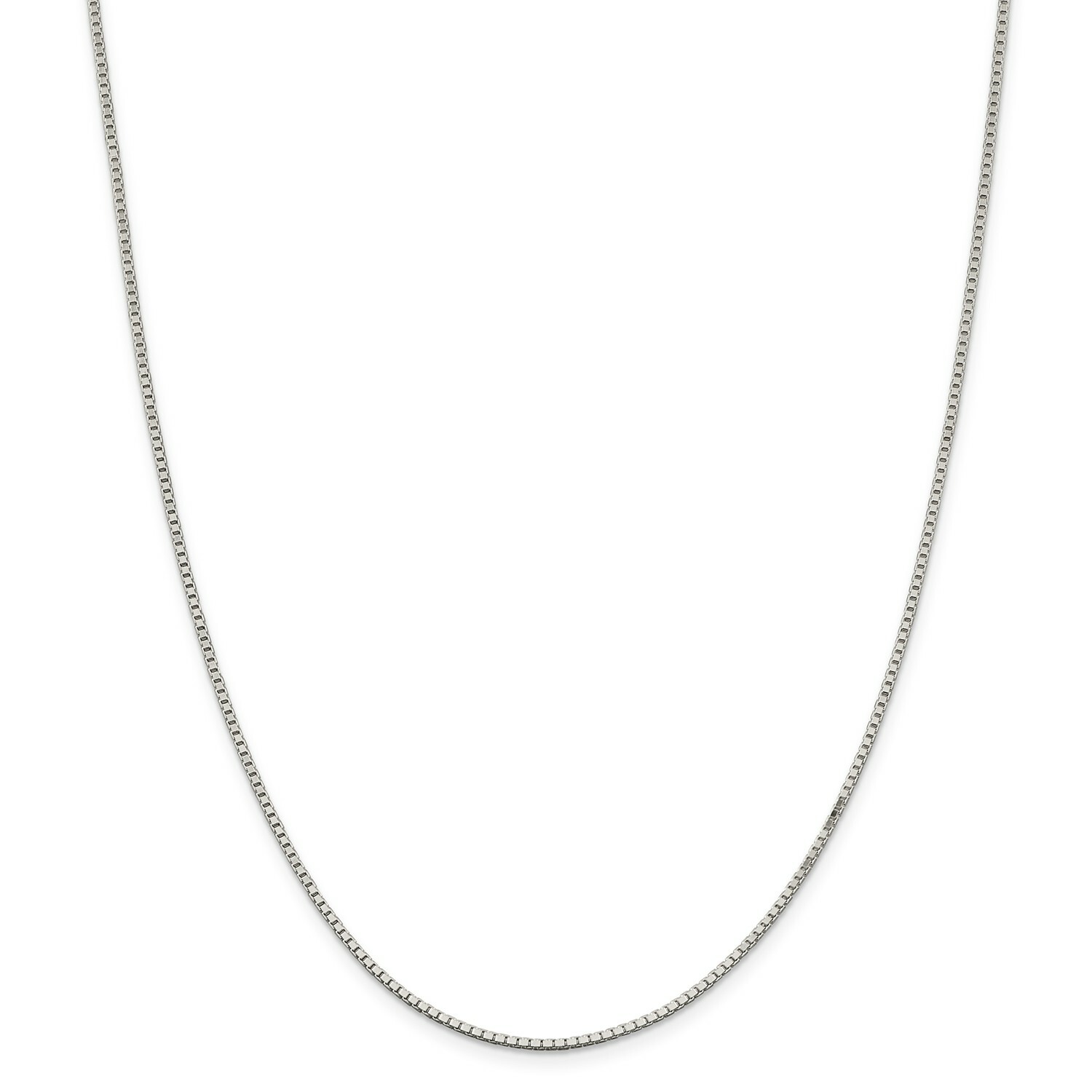 Sterling Silver Rhodiumed 1.5mm Plain Box Chain w/ Lobster Clasp 16″ – 30″