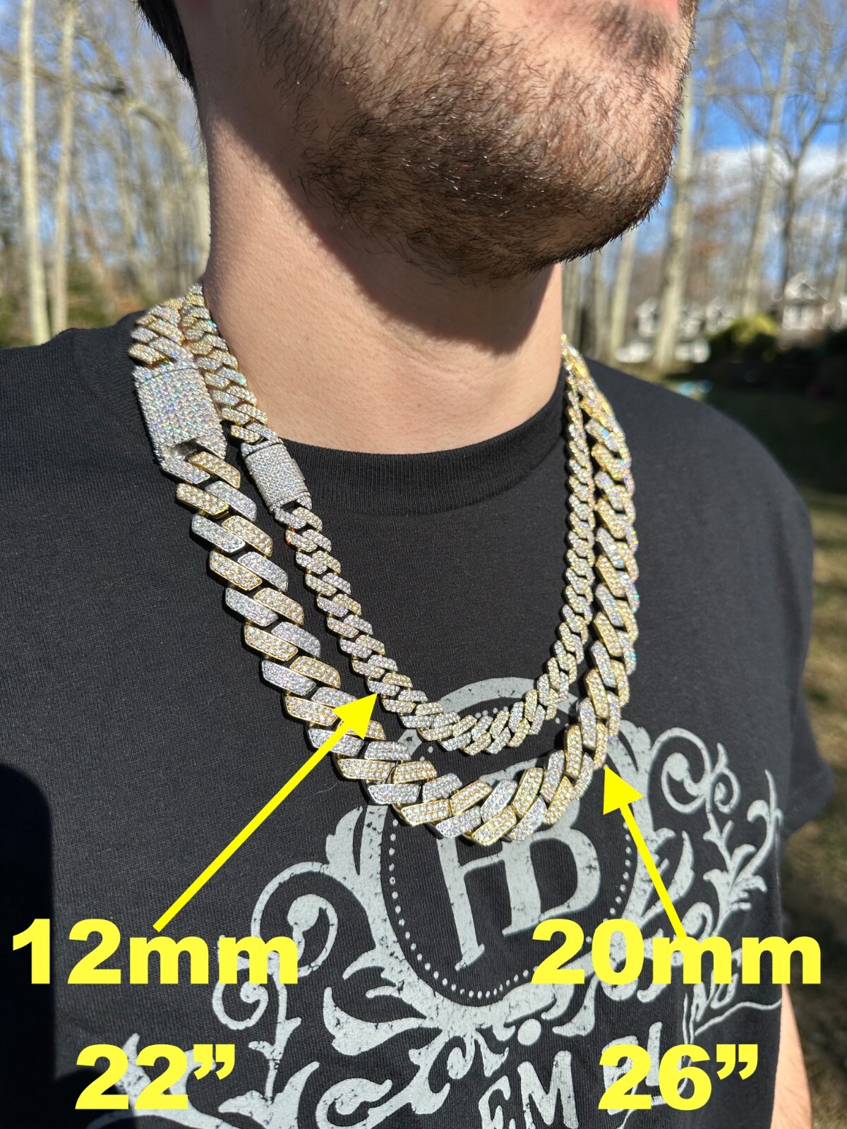MOISSANITE Real Miami Cuban Link Prong Chain Ice Gold Plated 925 Silver Necklace