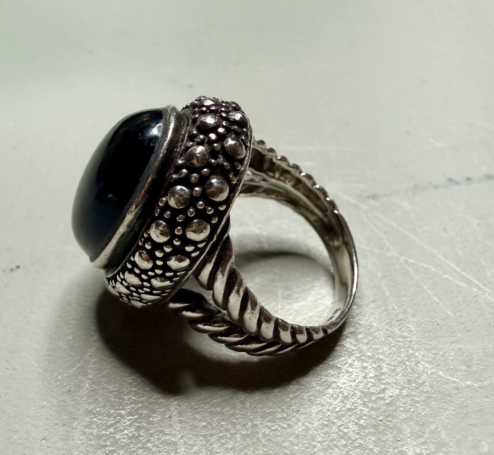 Large Vintage Sterling Silver and Black Onyx Ring, Size 4.5, 8 grams
