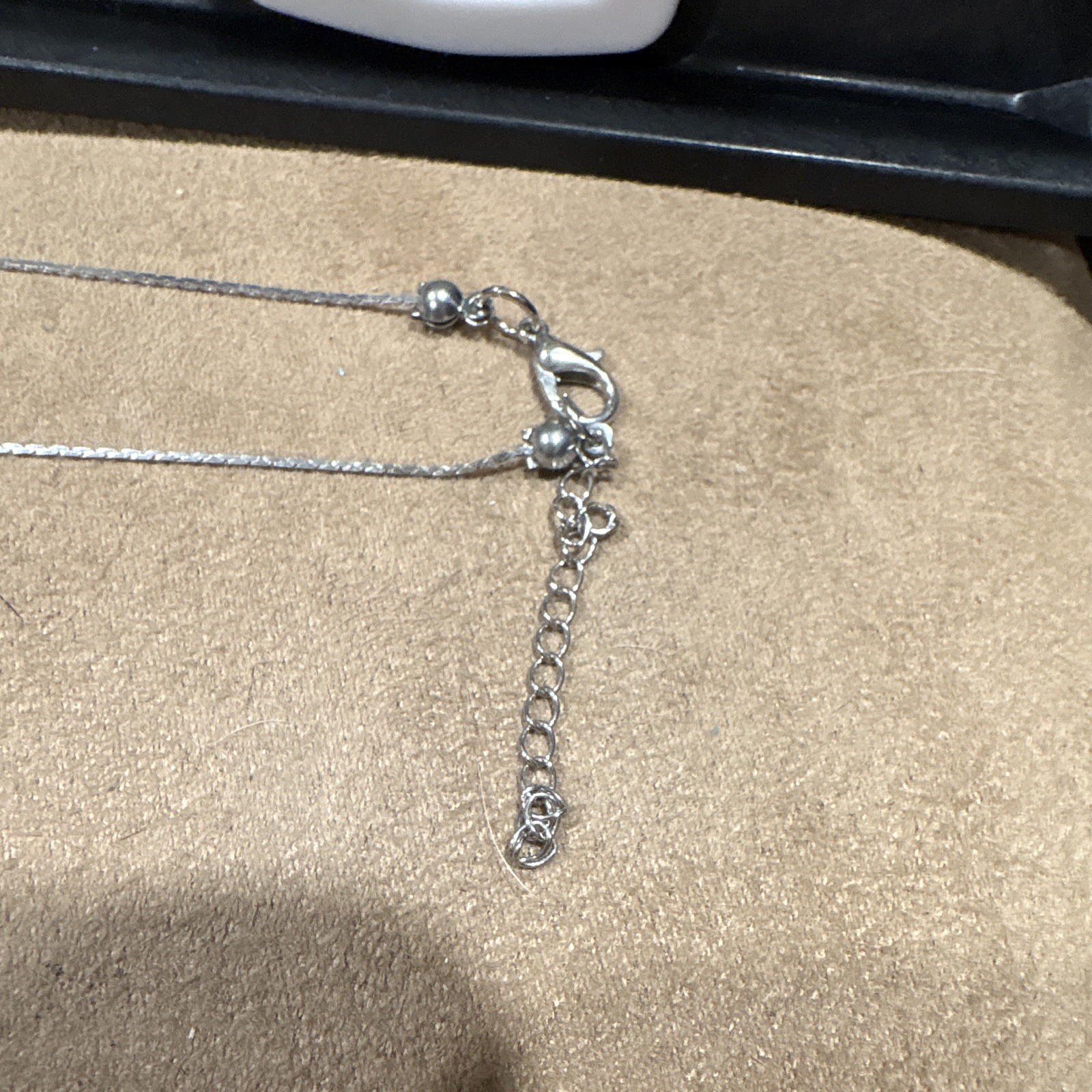 Silver Tone Cable Chain Beaded Necklace, Blue & Black Round Stones, Adjustable