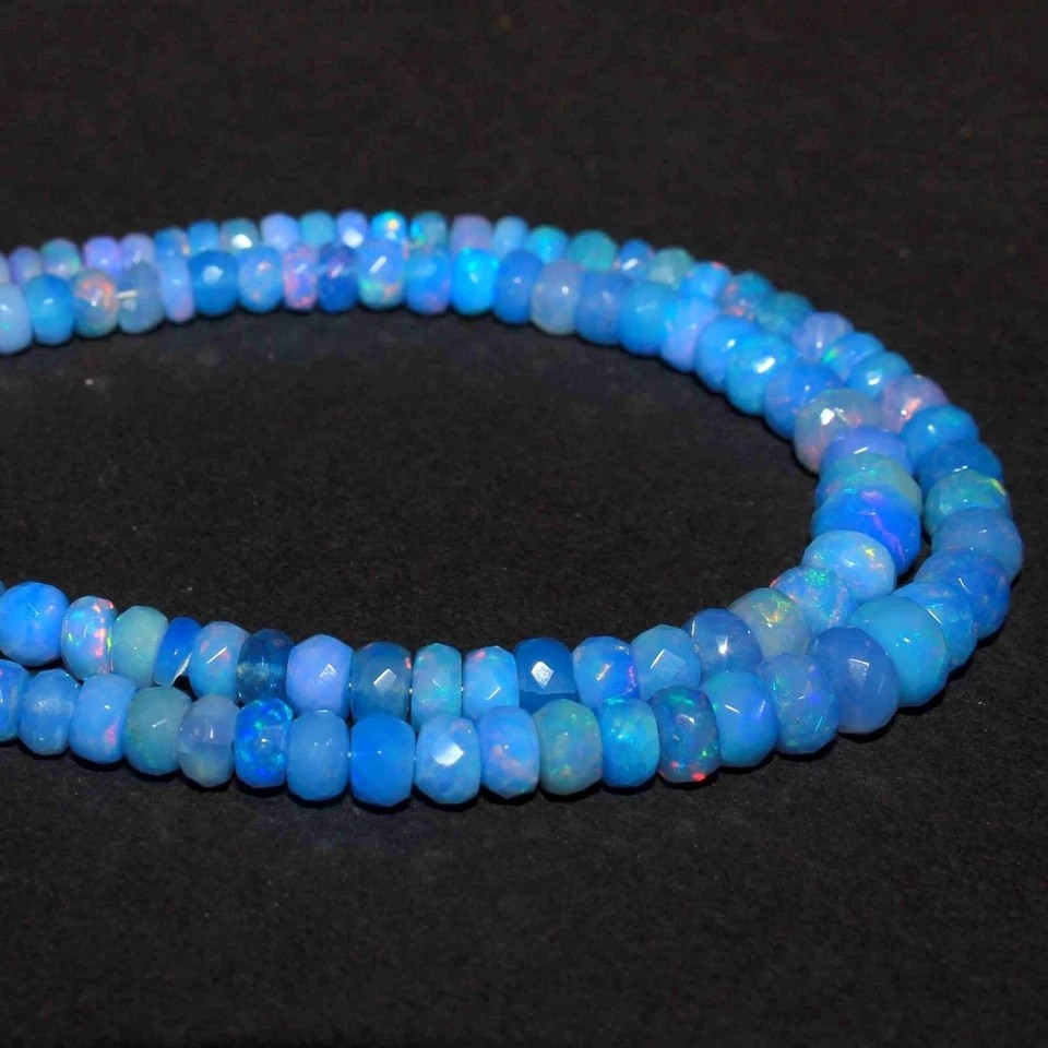 4-6mm Natural Blue Ethiopian Fire Opal Faceted Roundell Gemstone Beads 4 Inch