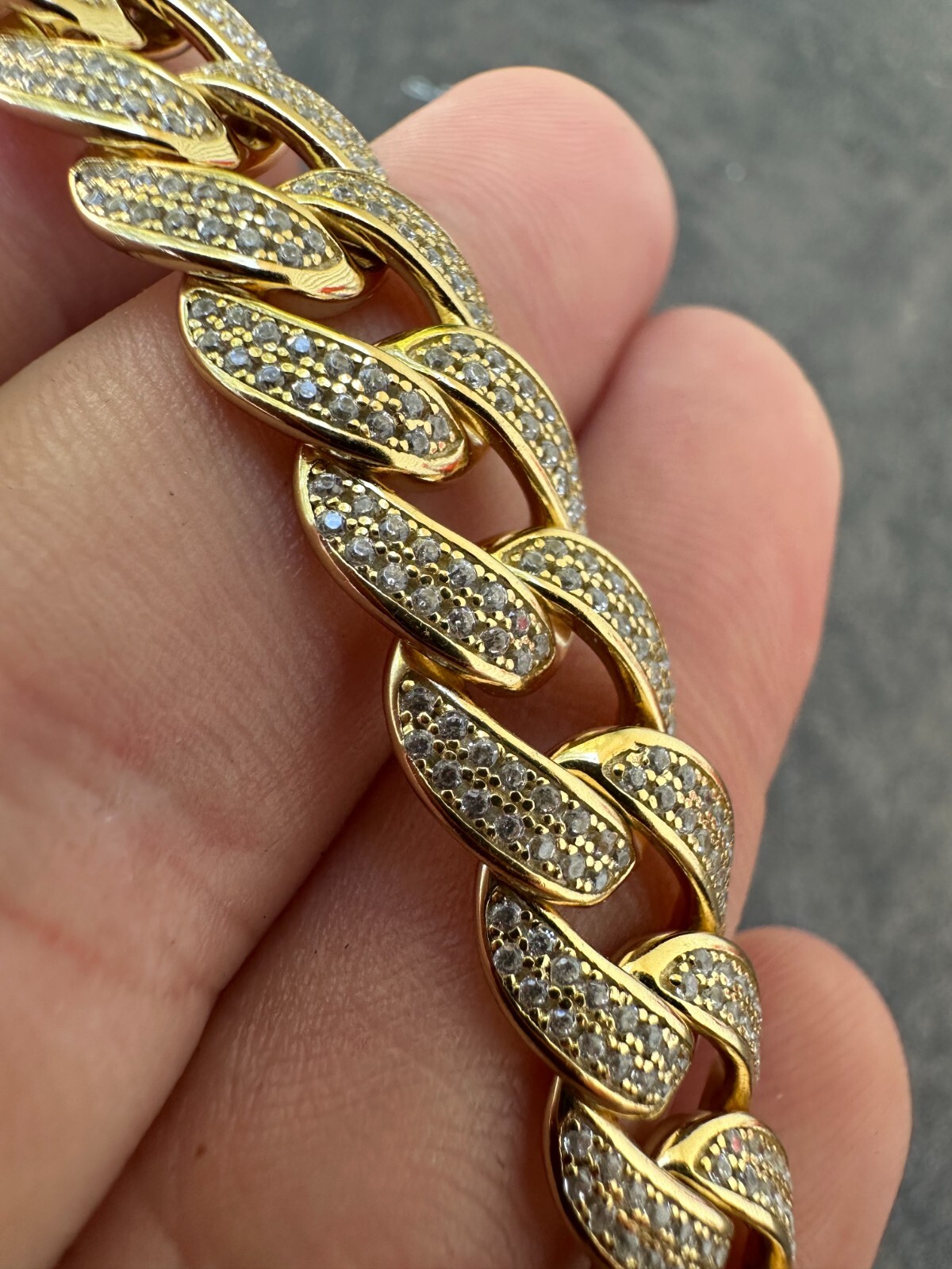 Mens Miami Cuban Link Bracelet Real Icy Solid 14k Gold Plated 925 Silver CZ 12mm