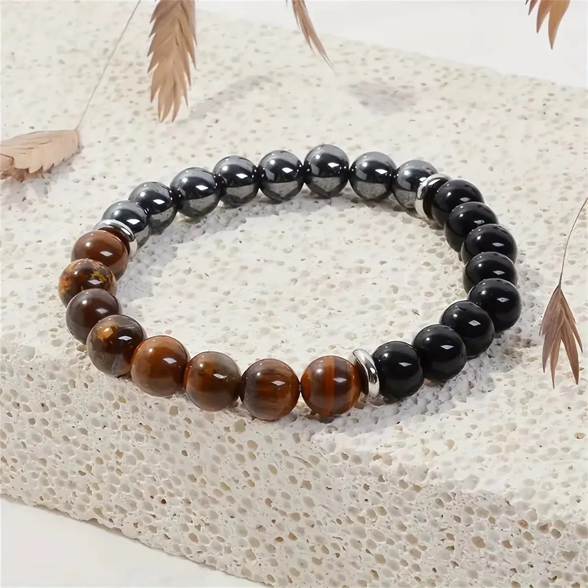 Triple Protection Bracelet Tiger Eye Obsidian Hematite 8mm Bead Stretch