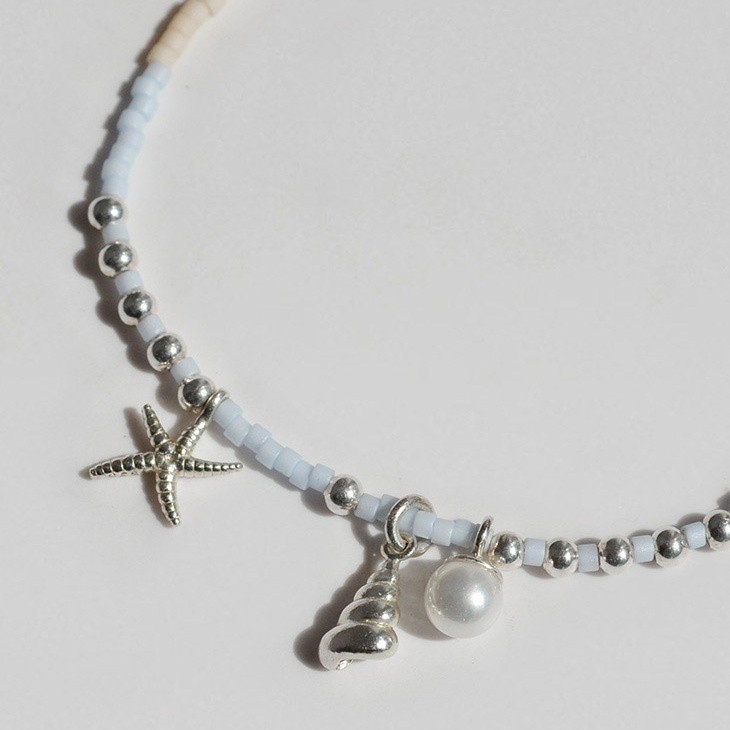 925 Sterling Silver Pastel Beaded Bracelet Starfish Shell Pearl Charm K-Jewelry