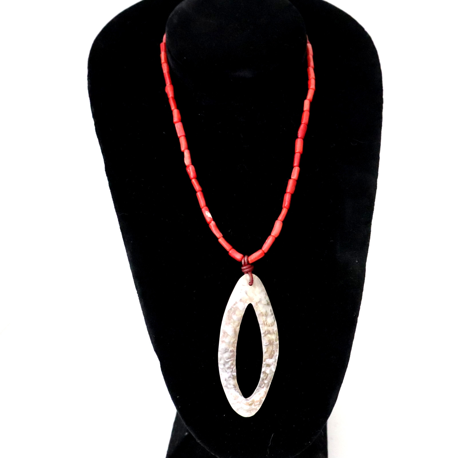 Silpada Necklace Hostess Only Red Bamboo Coral Beads Silver Oval Pendant N1167