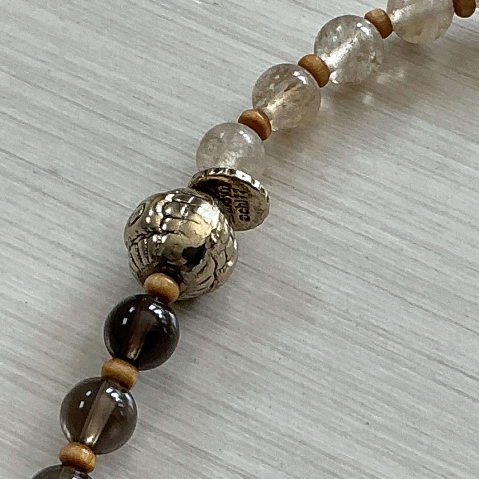 Marlyn Schiff Brown, Beige, Sage Natural Stone Necklace Faux Leather Tassel