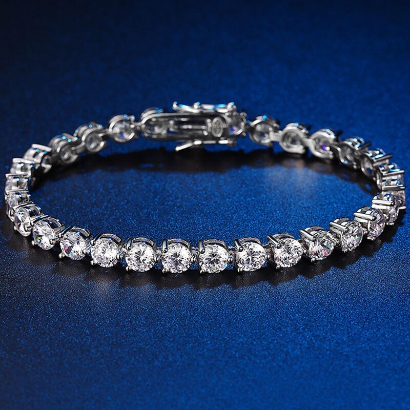 2/3/4/5MM Round Moissanite 3 Prong Tennis Chain 925 Silver Bracelet Pass Tester!