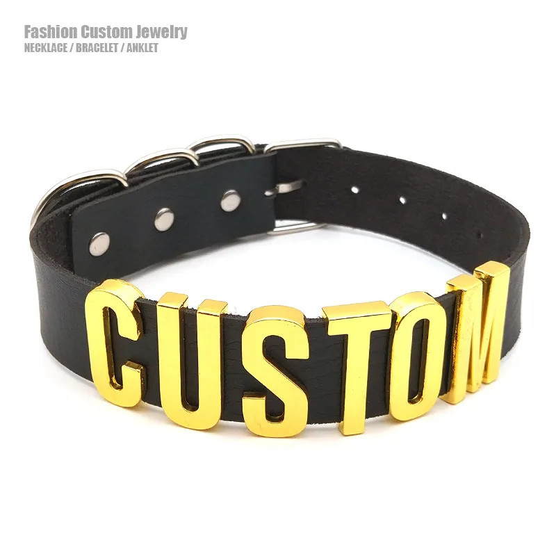 Leather Choker Collar Custom Letter Necklaces For Female YES DADDY HOTWIFE R7