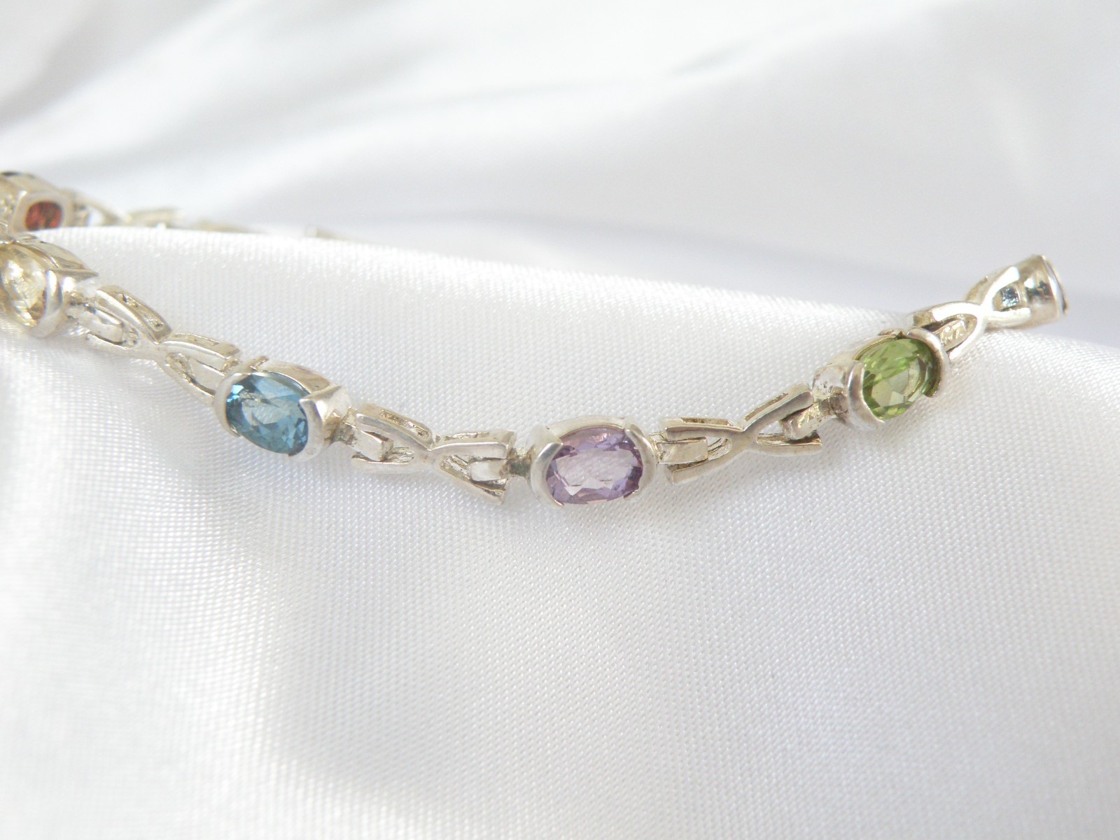 Vintage Sterling Silver 925 Gemstone Tennis Station Link Bracelet 7″