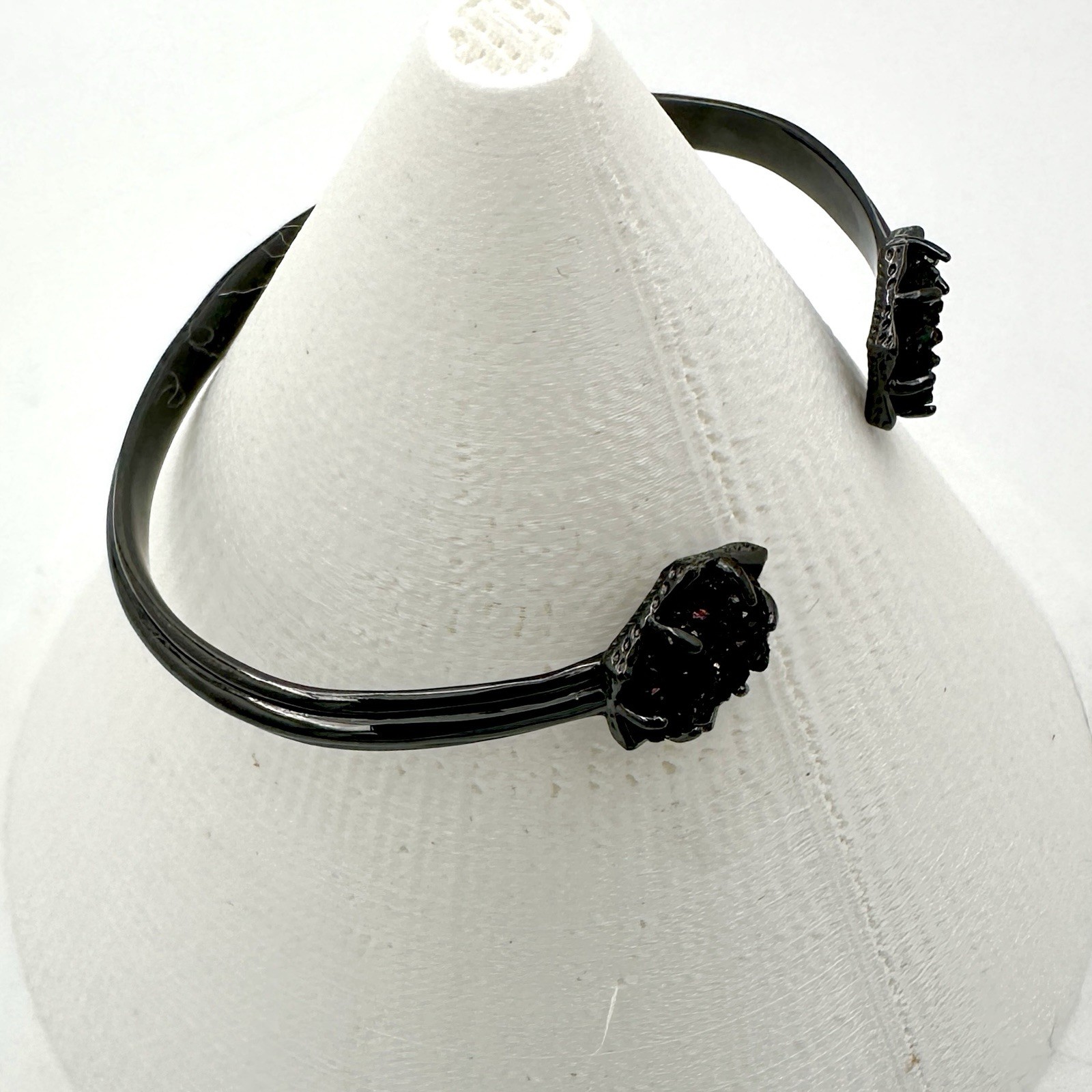 Retired Kendra Scott Arden Black Drusy Quartz Cuff Bracelet Gunmetal Signed 2015
