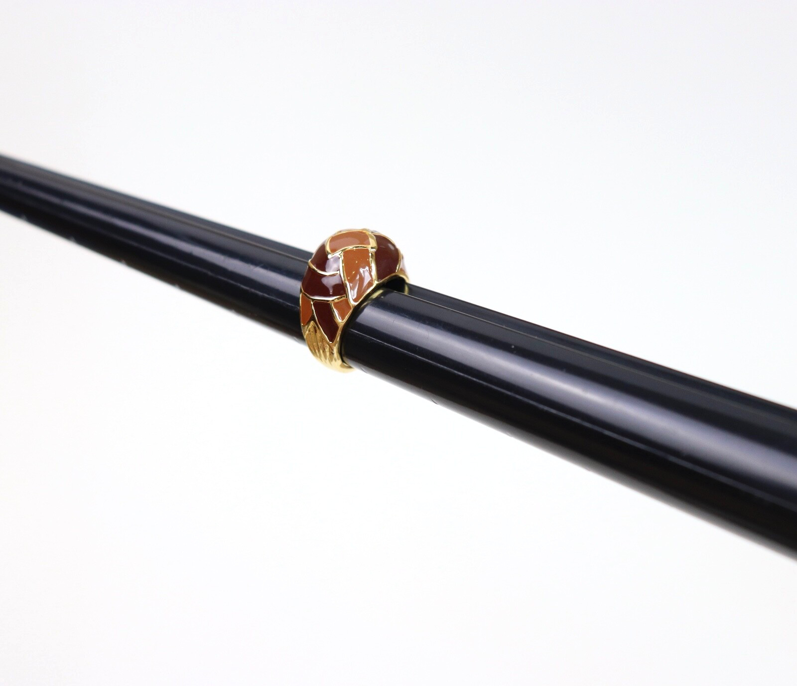 Gold Tone Enamel Statement Cocktail Geometric Ring Burnt Orange Brown Sz 7.5