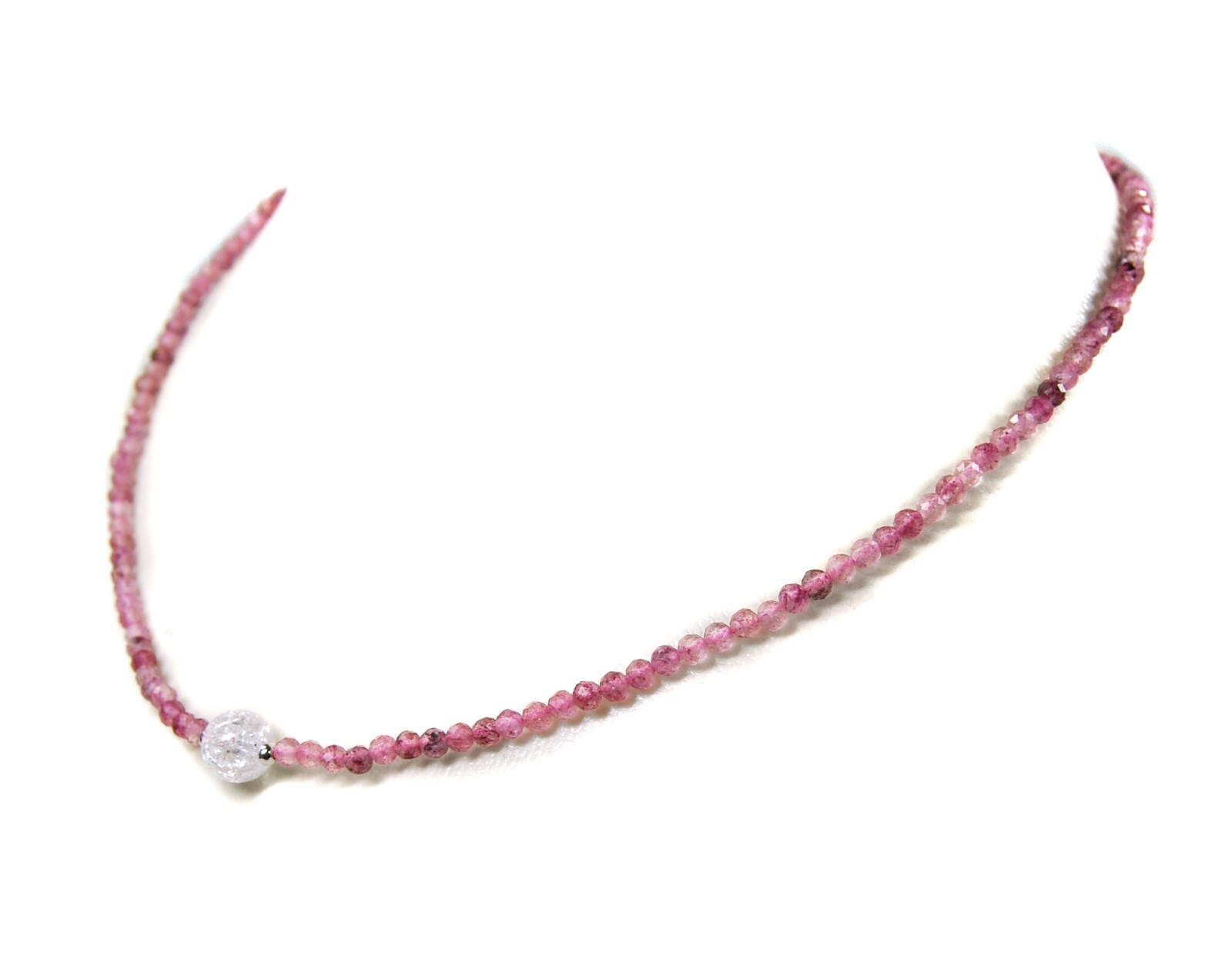 Healing Stone Strawberry Quartz Necklace 925 Silver Faceted Ø-3 mm with Rock Crystal Bead