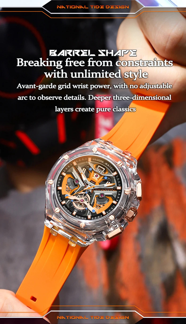 Men’s Transparent Case Watch Night Glow Fashion Sports Waterproof Casual