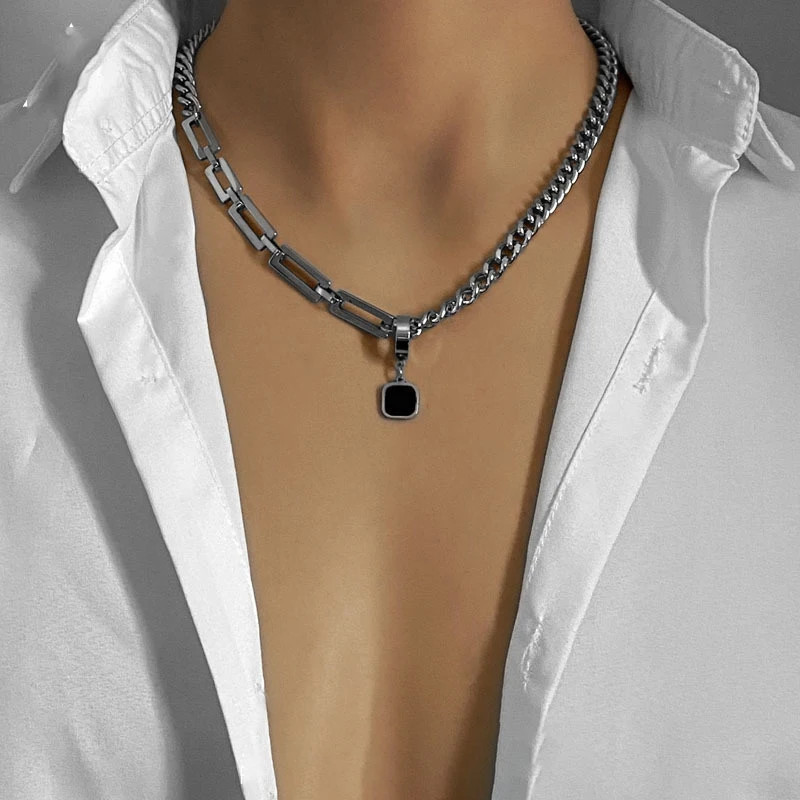 Hip Hop Stainless Steel Cross Necklace for Women Men Punk Double Layer Splicing