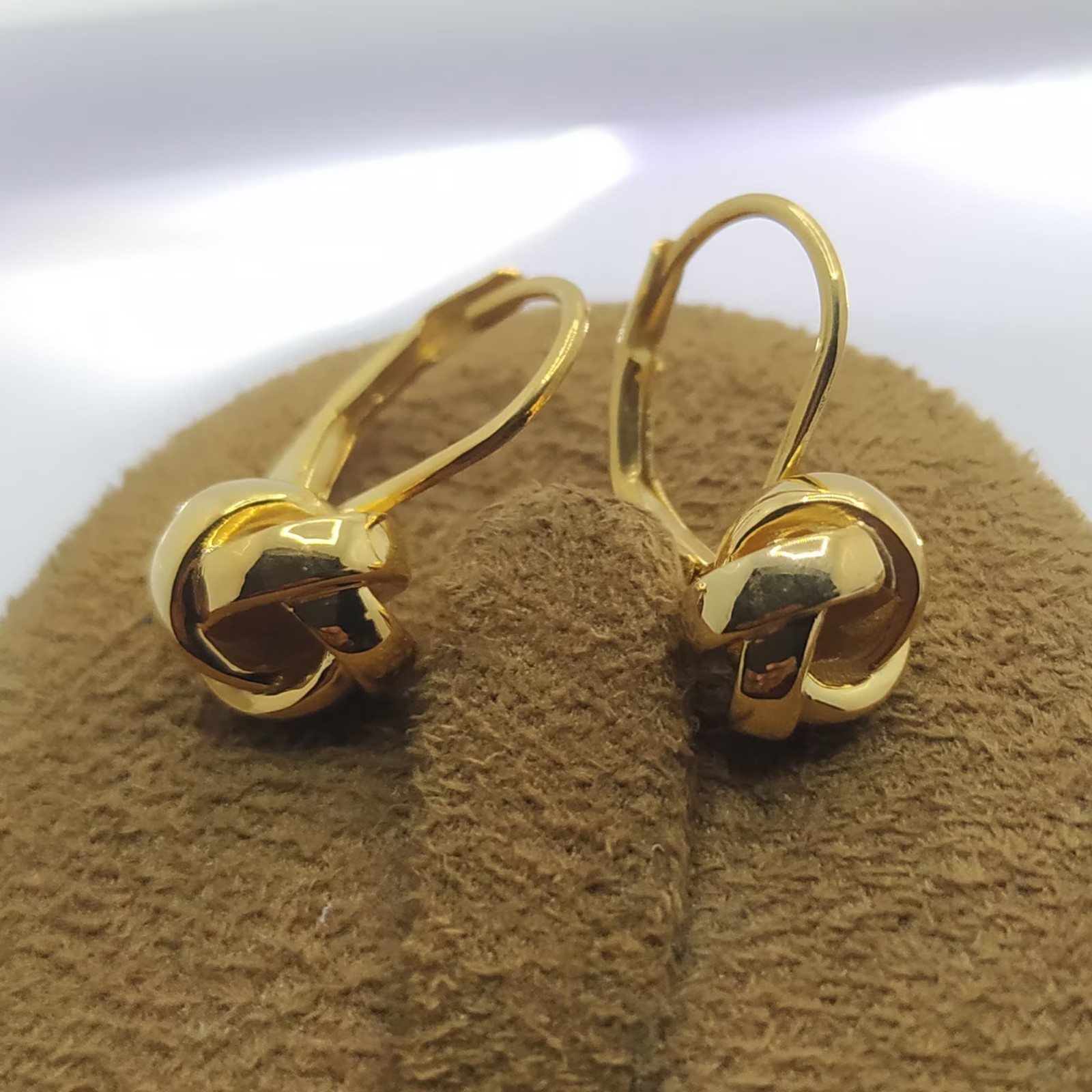 14K Yellow Gold Plated Italian Knot Drop Dangle Twisted Lever-back Earrings