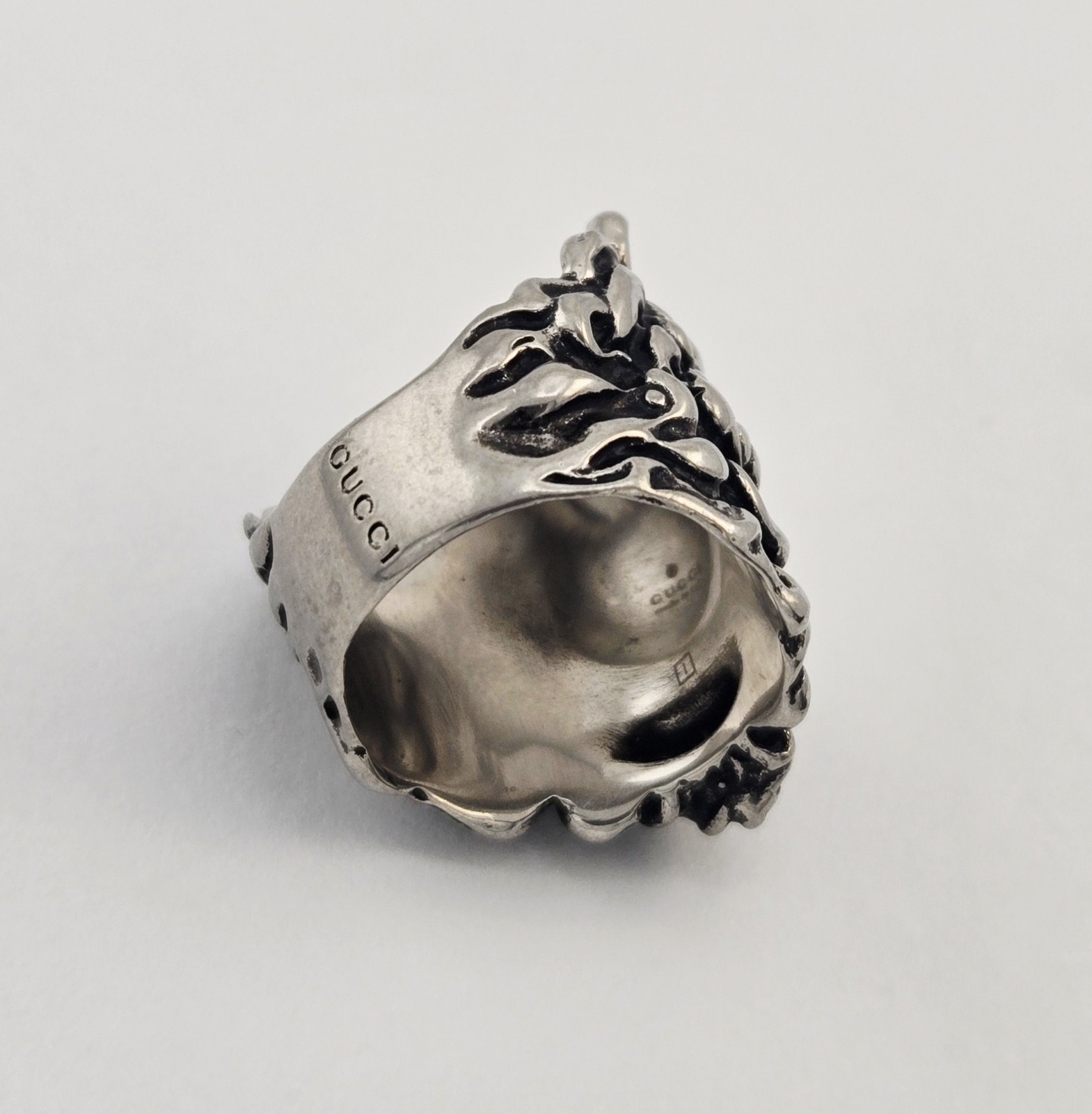 Vintage Gucci Lion Head Silver Tone Metal Statement Ring Size 7 – 15.5g
