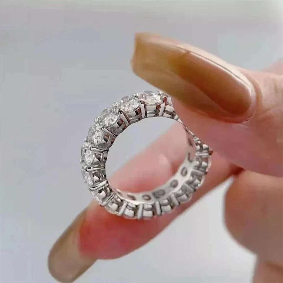 Diamond Eternity Band 4 Carat Lab Grown Oval Cut 14k White Gold VVS E F CVD