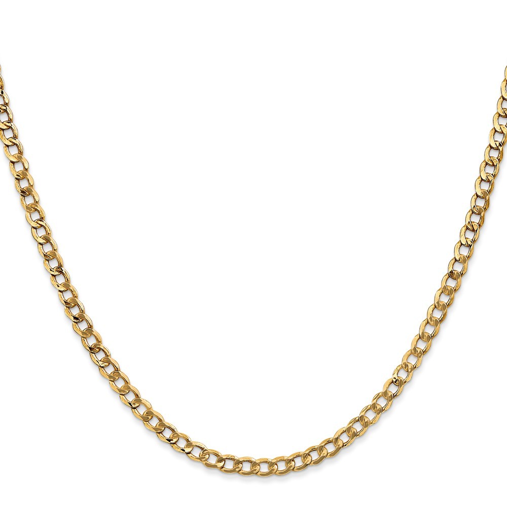 14k Yellow Gold 3.35mm Semi-Solid Curb with Lobster Clasp Chain Necklace 22″