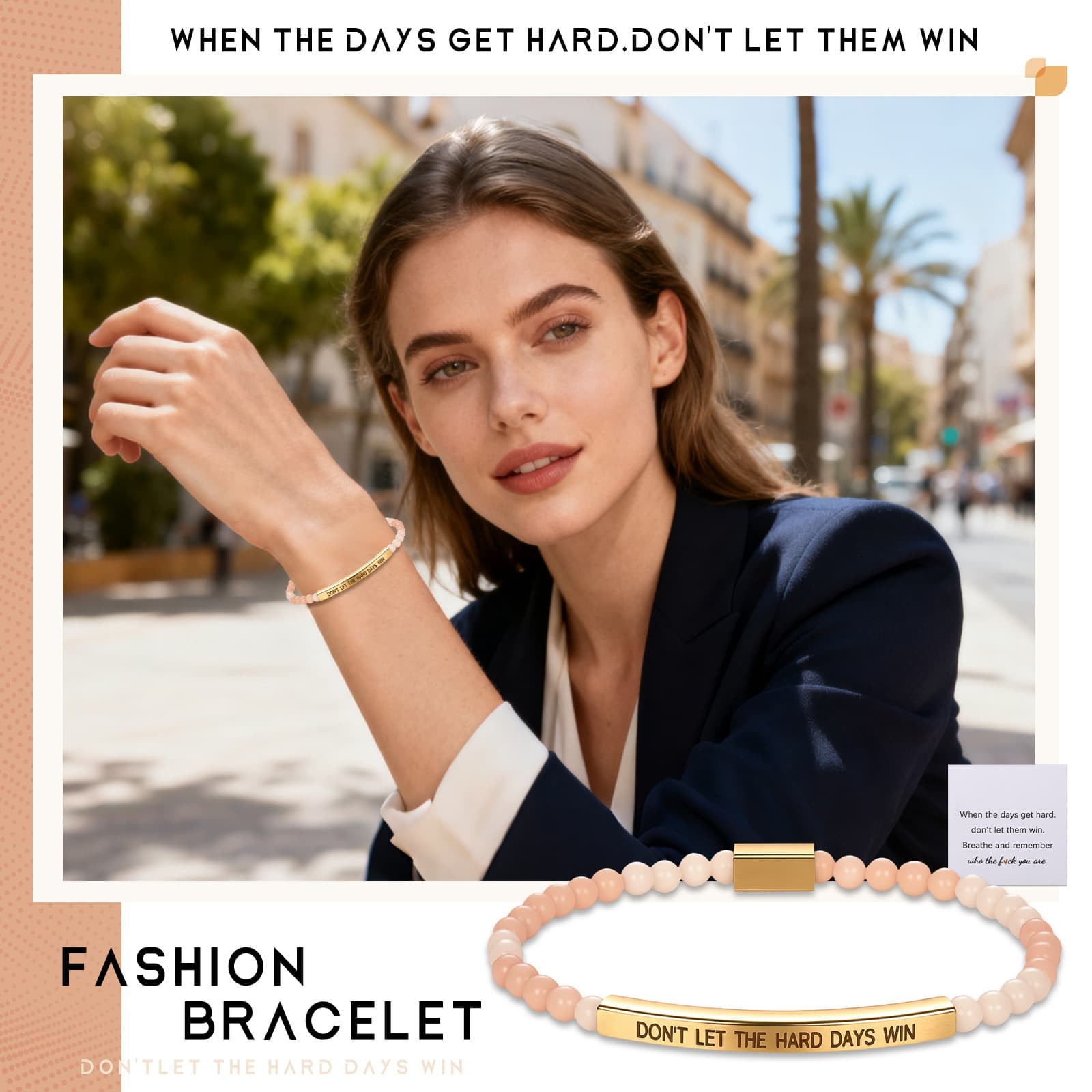 Don’t Let The Hard Days Win Quote Beaded Slim Bracelet Gift For Daughter Friend