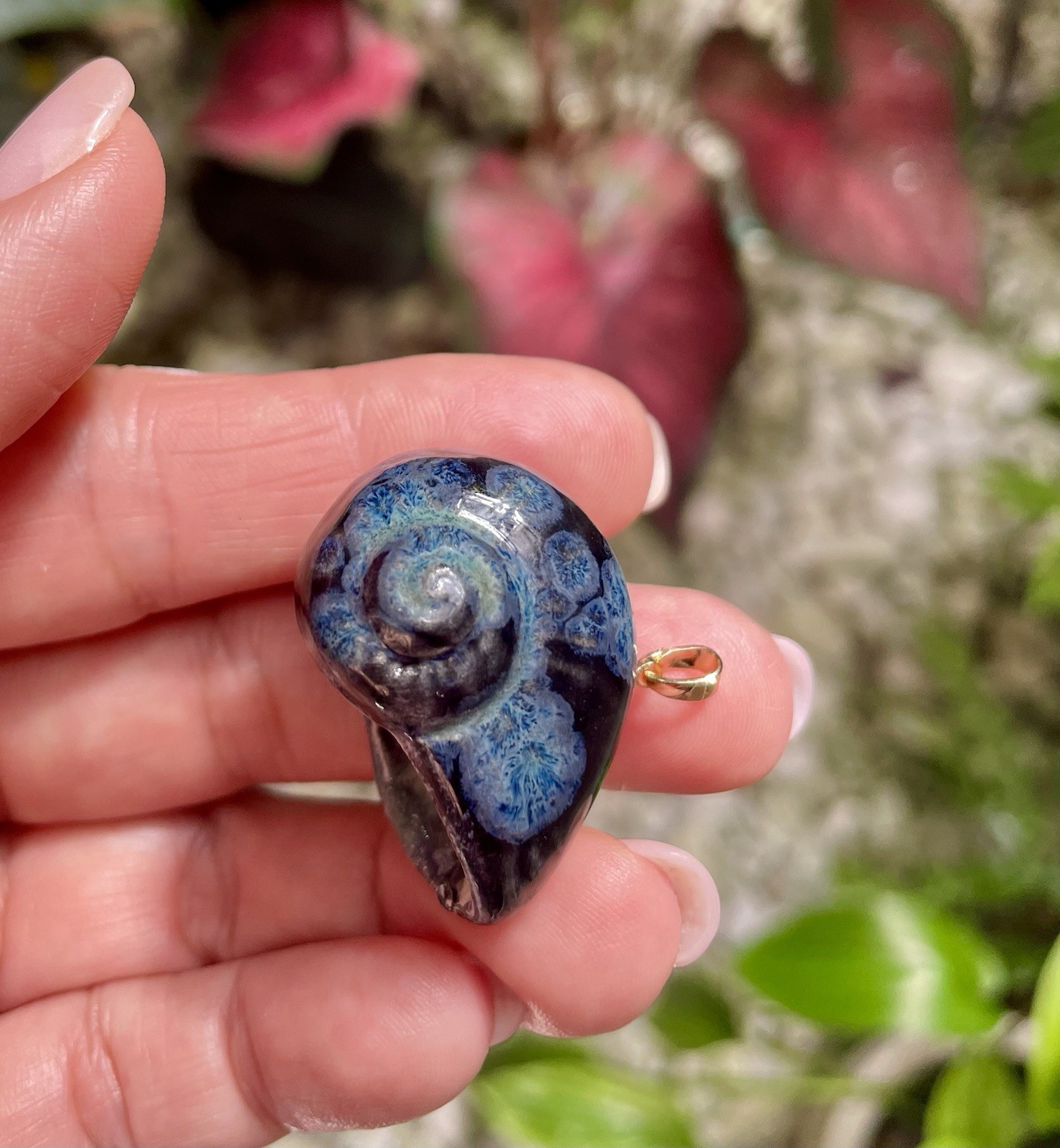 Handmade Ceramic Pendant Jewelry. Unique piece. Deep blue