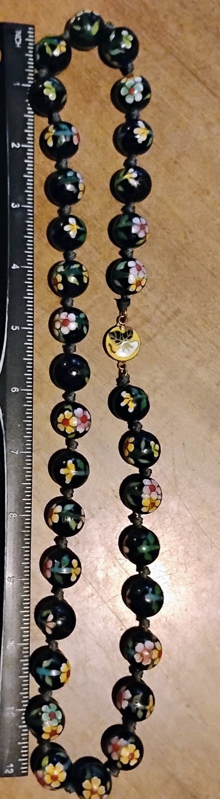 Vintage Chinese Cloisonne hand knotted floral design beaded necklace 26″
