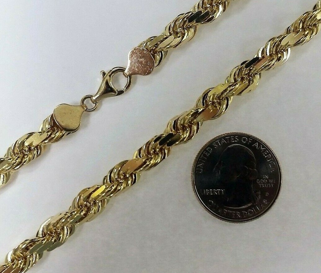 10K Solid Yellow Gold Rope Chain Necklace for Men Women 1.5MM~9MM / 16″~30″
