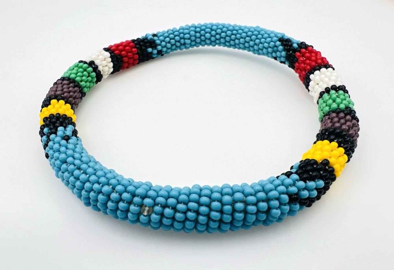 Two Unisex Handcrafted African Seed Bead Bangle Bracelets 2.8 in