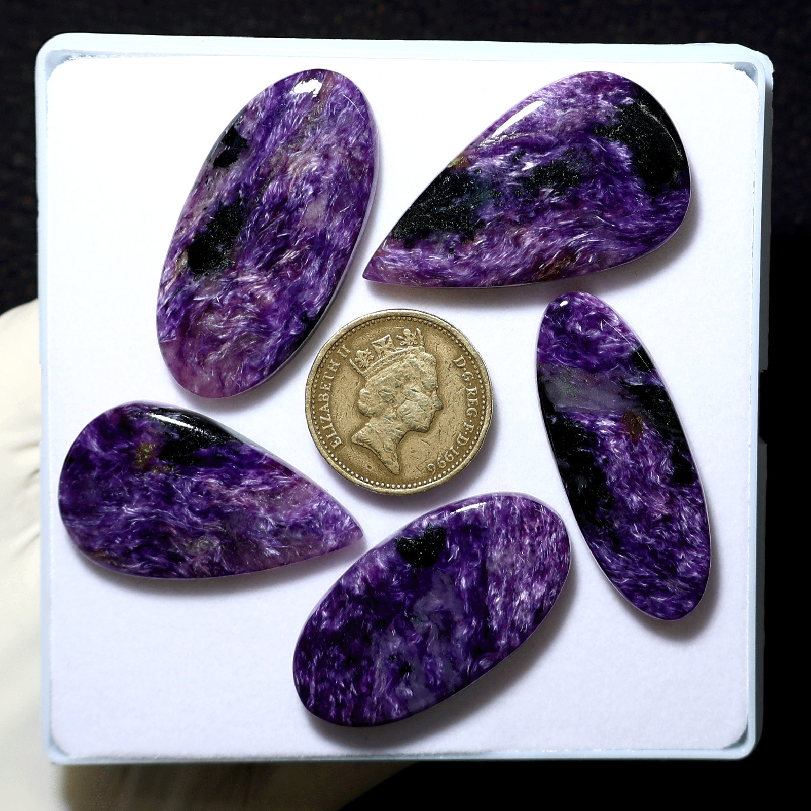 Violet Silk~ 5 PC Siberian Charoite Hi-Quality 36mm-42mm Cabochon Gemstones Lot