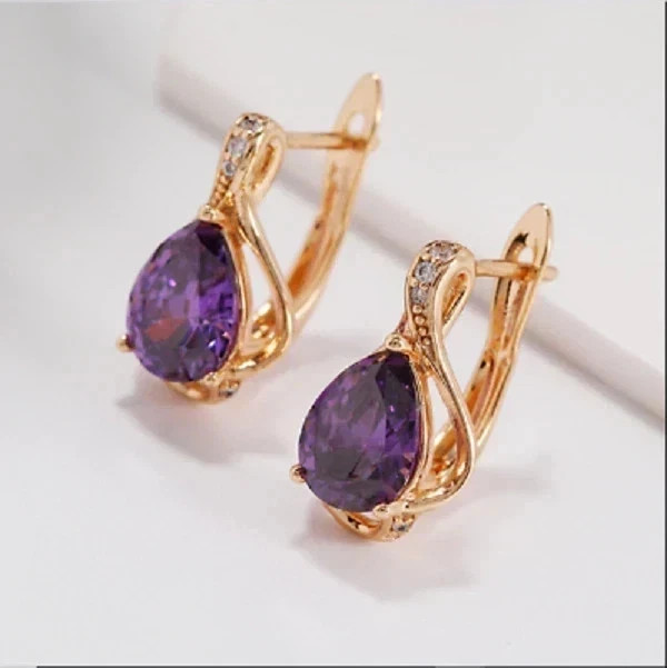4.20Ct Pear Cut Lab Created Amethyst Drop/Dangle Earrings 14K Rose Gold Plated