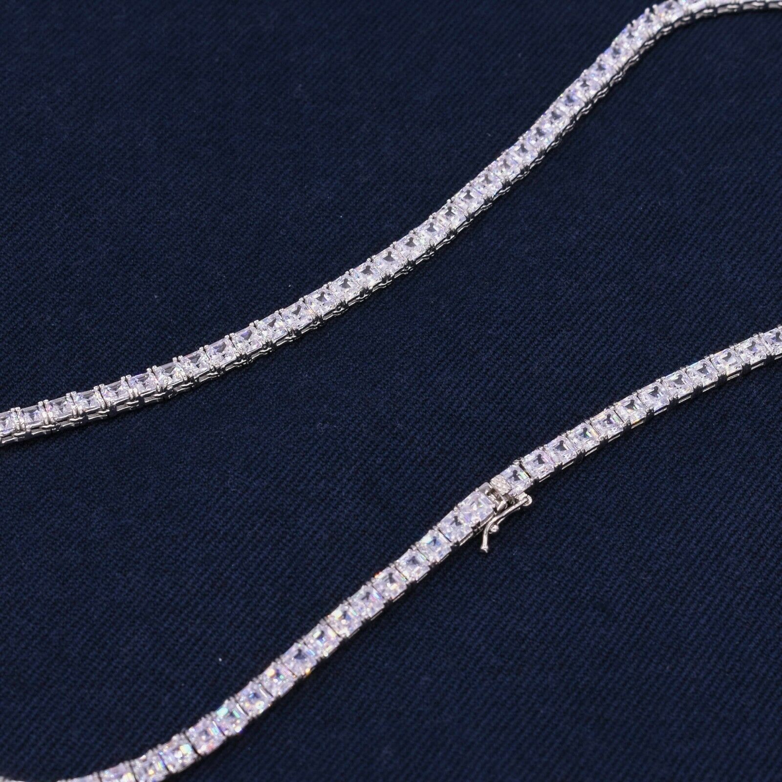 4mm Princess Cut Tennis Chain Necklace 14K White Gold-Plated Sterling Silver 925
