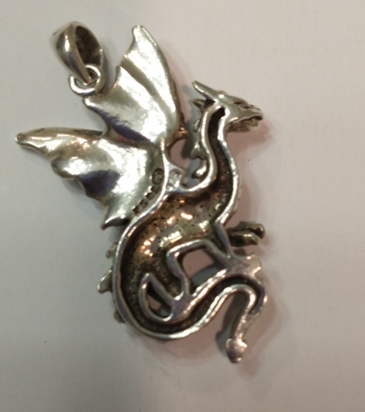 .925 Dragon pendant Medieval style Peter Stone designed with great detailing