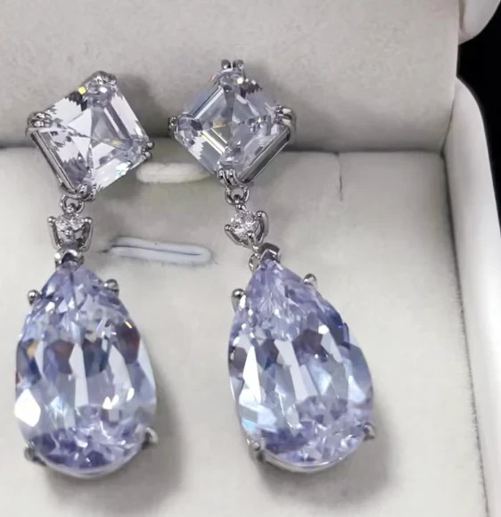 Dazzling Hoop Earrings 8Ct Pear Simulated Diamond 14K White Gold Plated