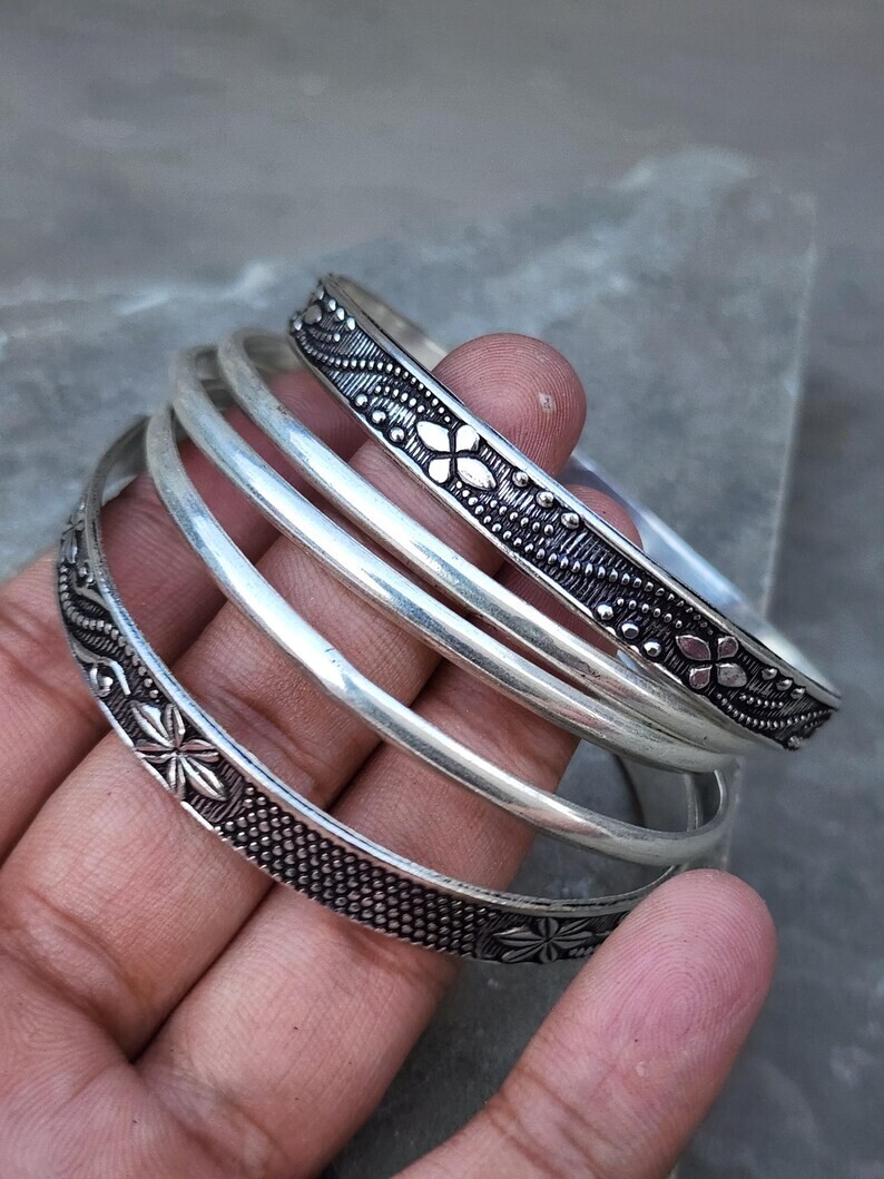 925 Sterling Silver Set of 5 Bangles Handmade Designer Bangle All Size SR685