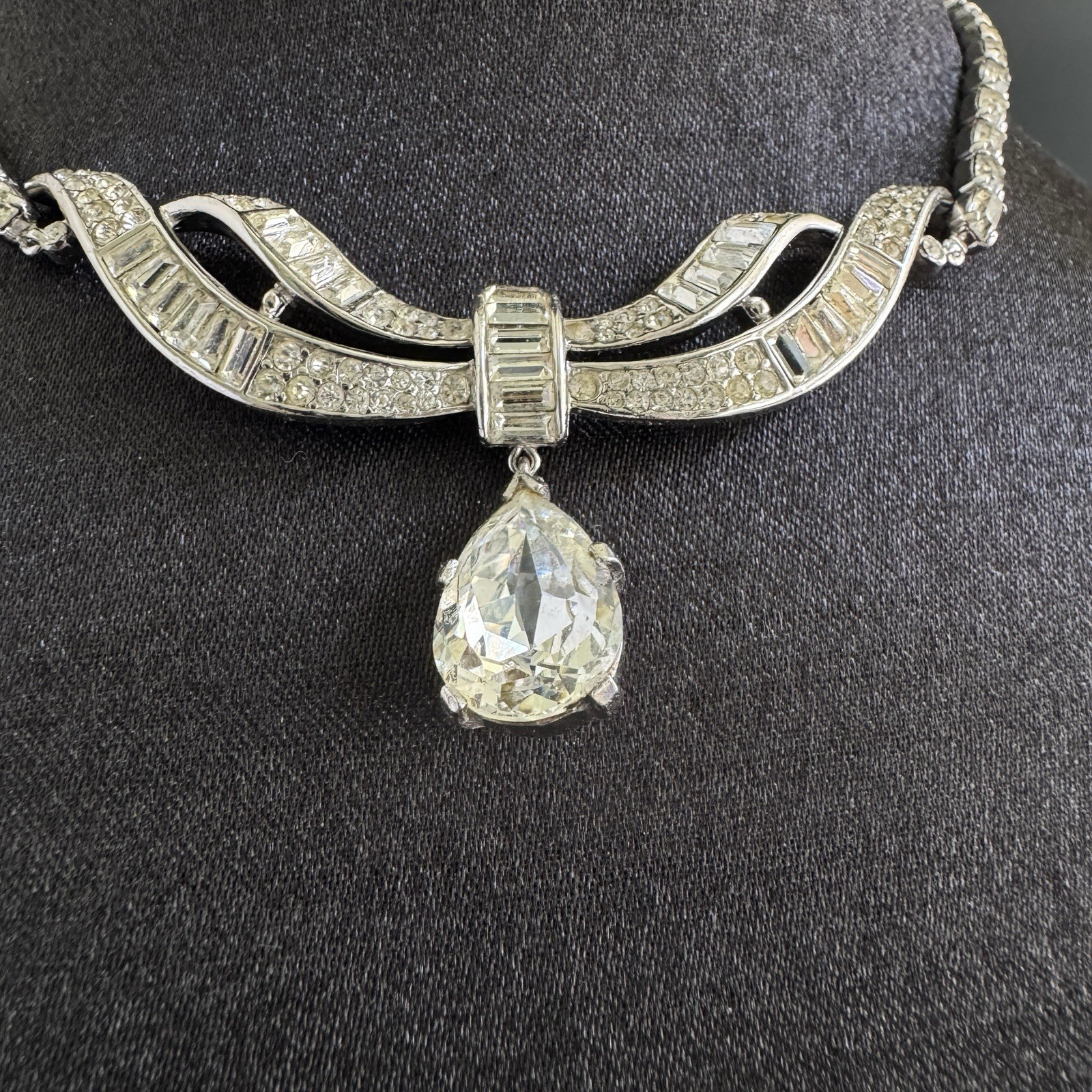 Vintage 1955 Crown Trifari Rhinestone Necklace Alfred Philippe J Hook Choker