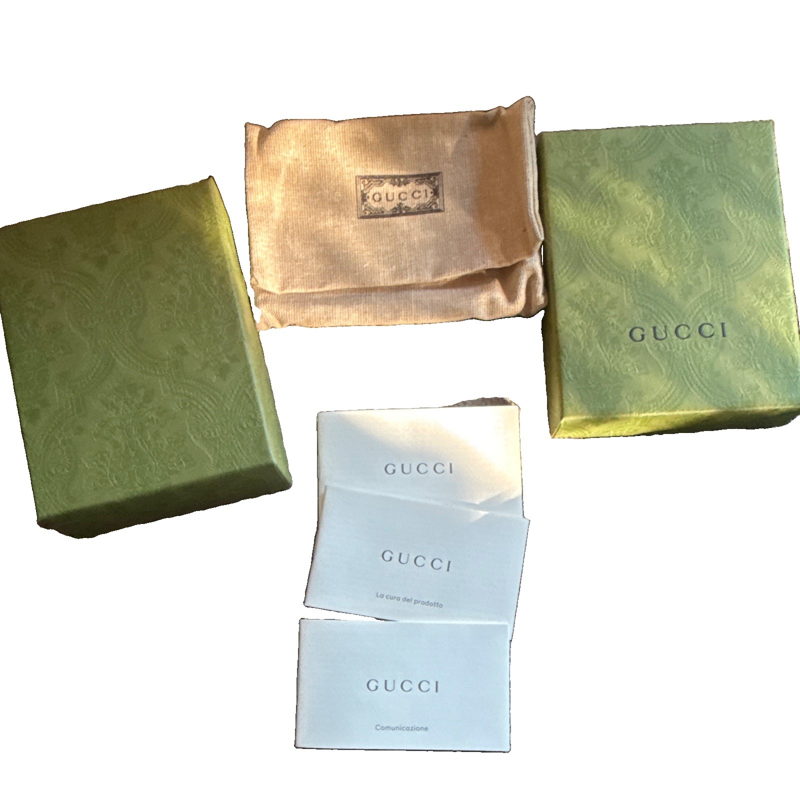 Gucci Green Gift Box with Beige Lined Cardholder dust bag, 5×4 in Rectangle
