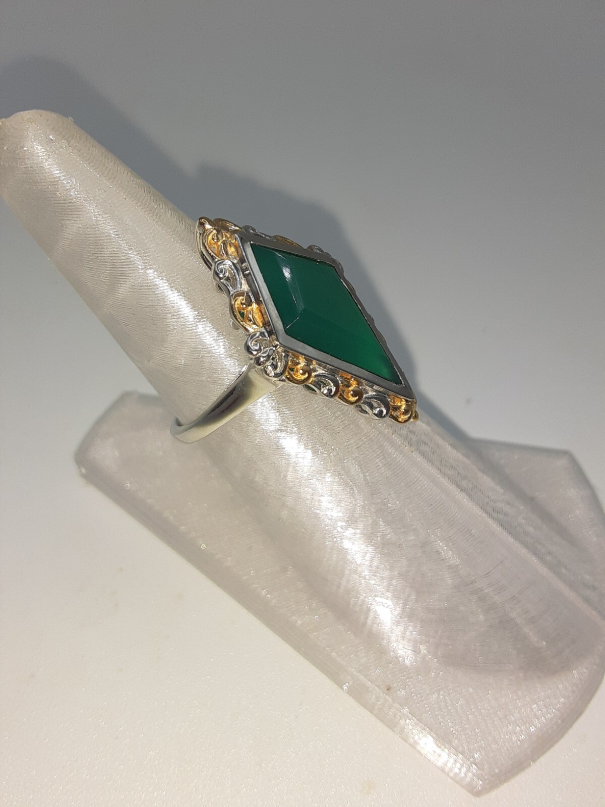 Verde Onyx Kite Shape Ring Vermeil YG &Platinum Over Sterling Silver (8) 5.85 ct