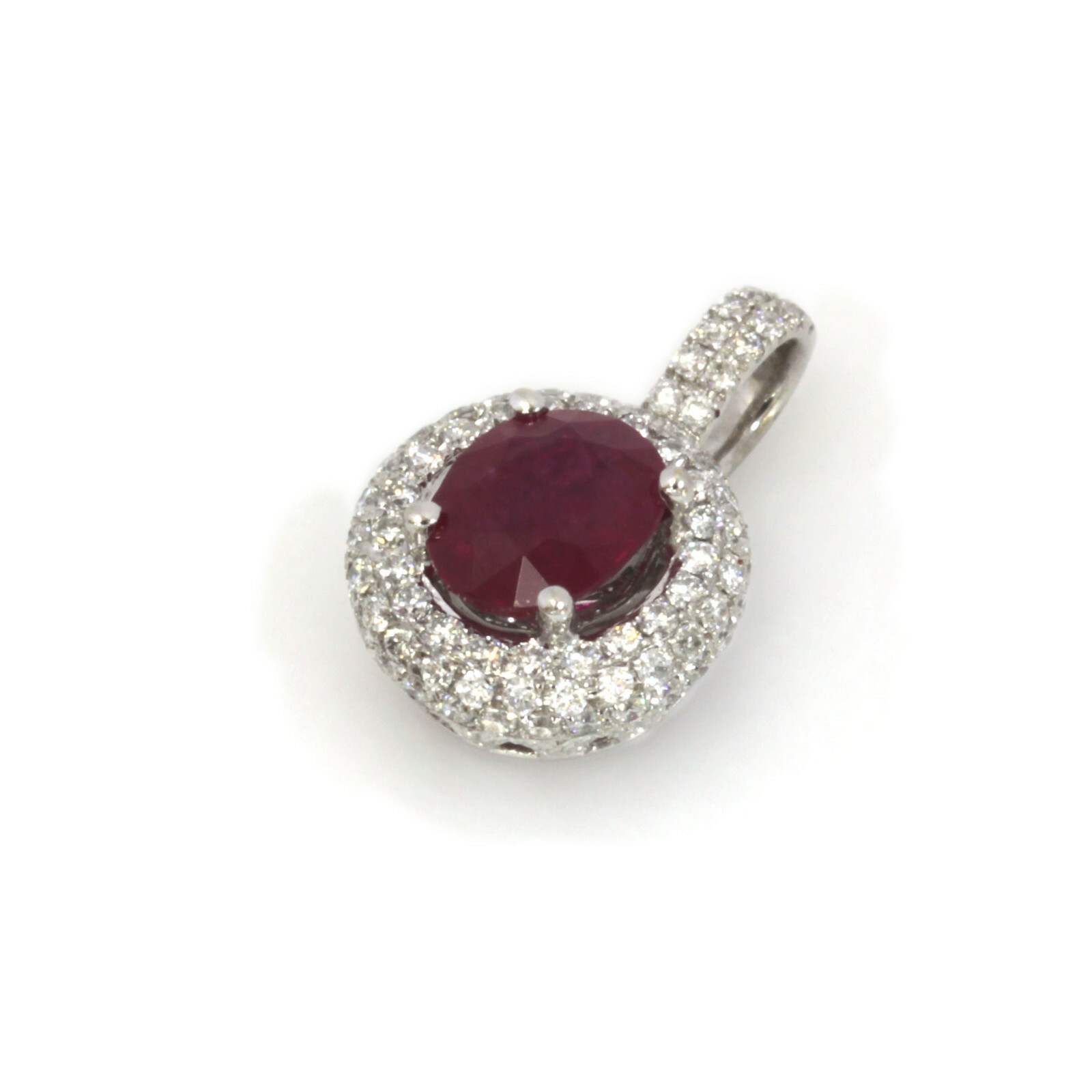 2.4 ctw Natural Red Ruby & Diamond Solid 14k White Gold Halo Drop Pendant 17 MM
