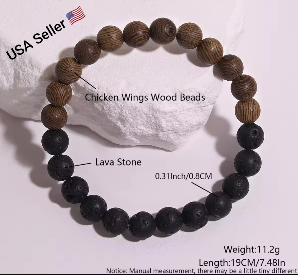 Lava Stone/Wood Grain Elastic Bracelets For Women Men Round 8mm Beaded Handmade