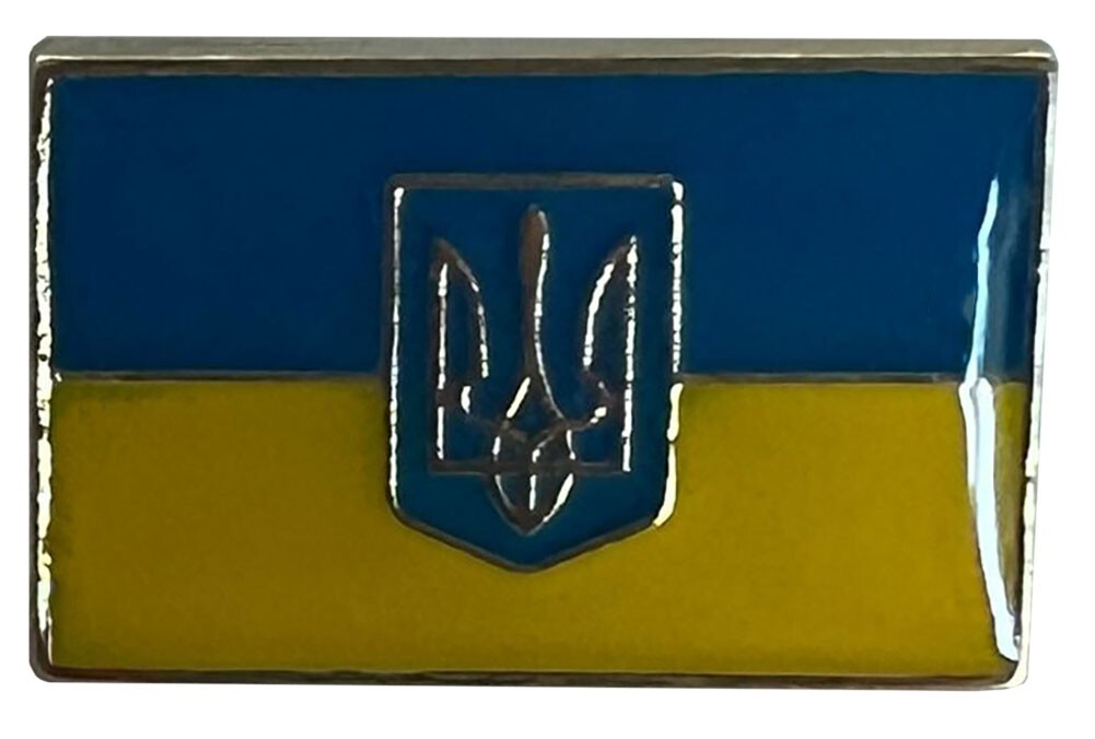 STAND WITH Ukraine Ukrainian Trident ENSIGN Rectangle Hat Cap Lapel Pin