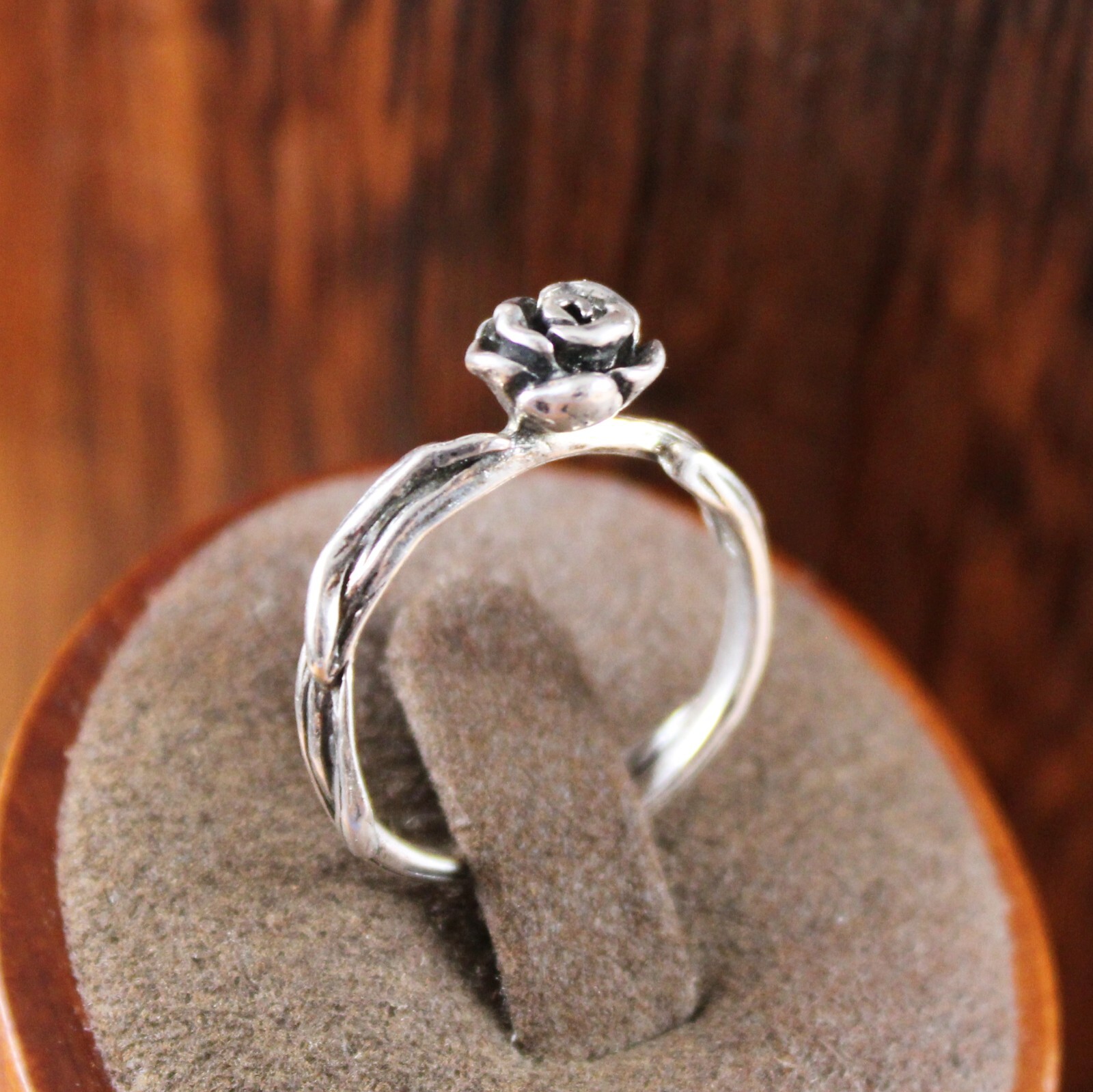 PZ ISRAEL ROSE BLOSSOM with Rose Stem Band Ring Sterling Silver Size 8